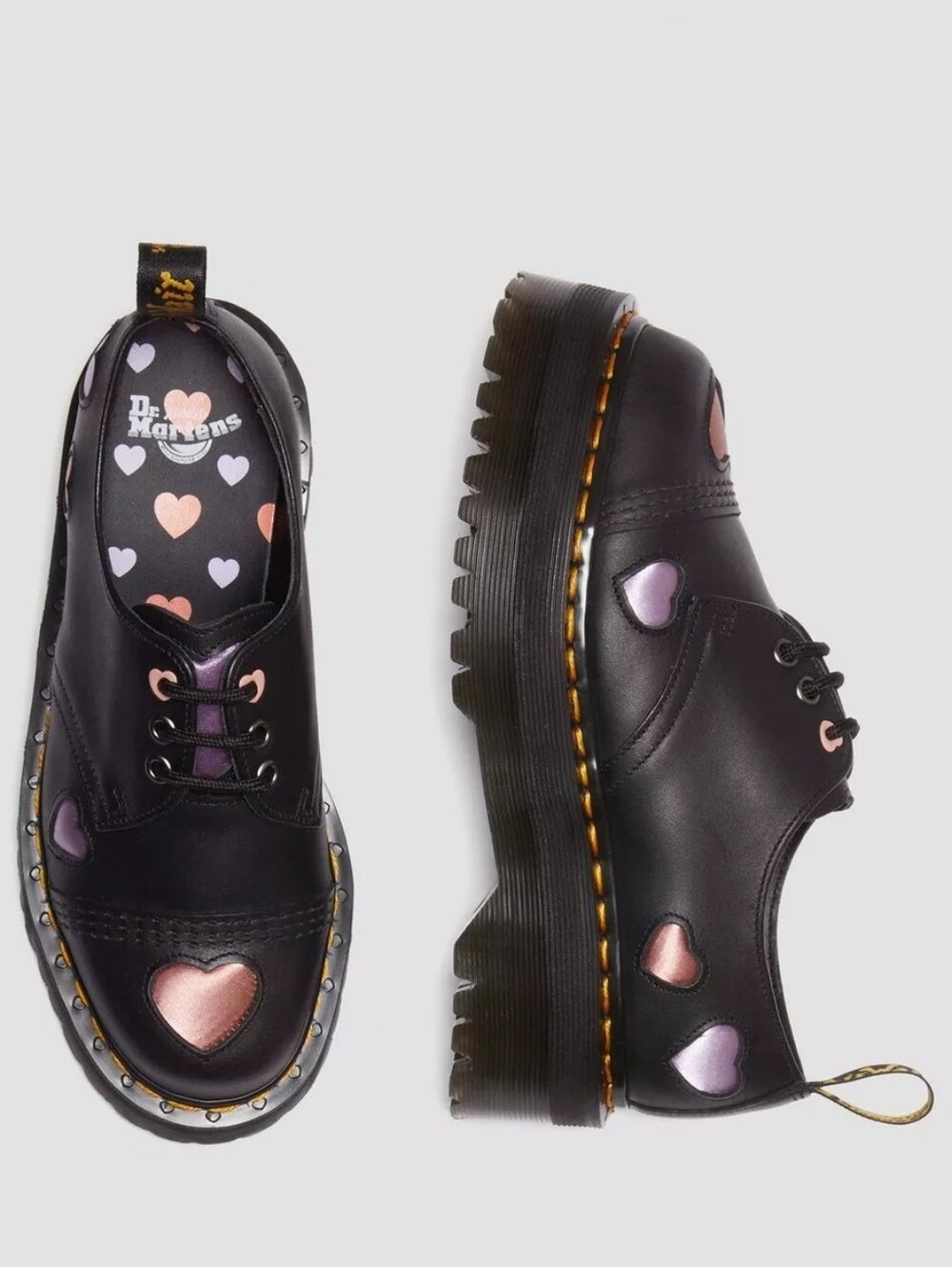 NWT DR. MARTENS BLACK LEATHER HEART PLATFORM OXFORD SHOES - Picture 5 of 7